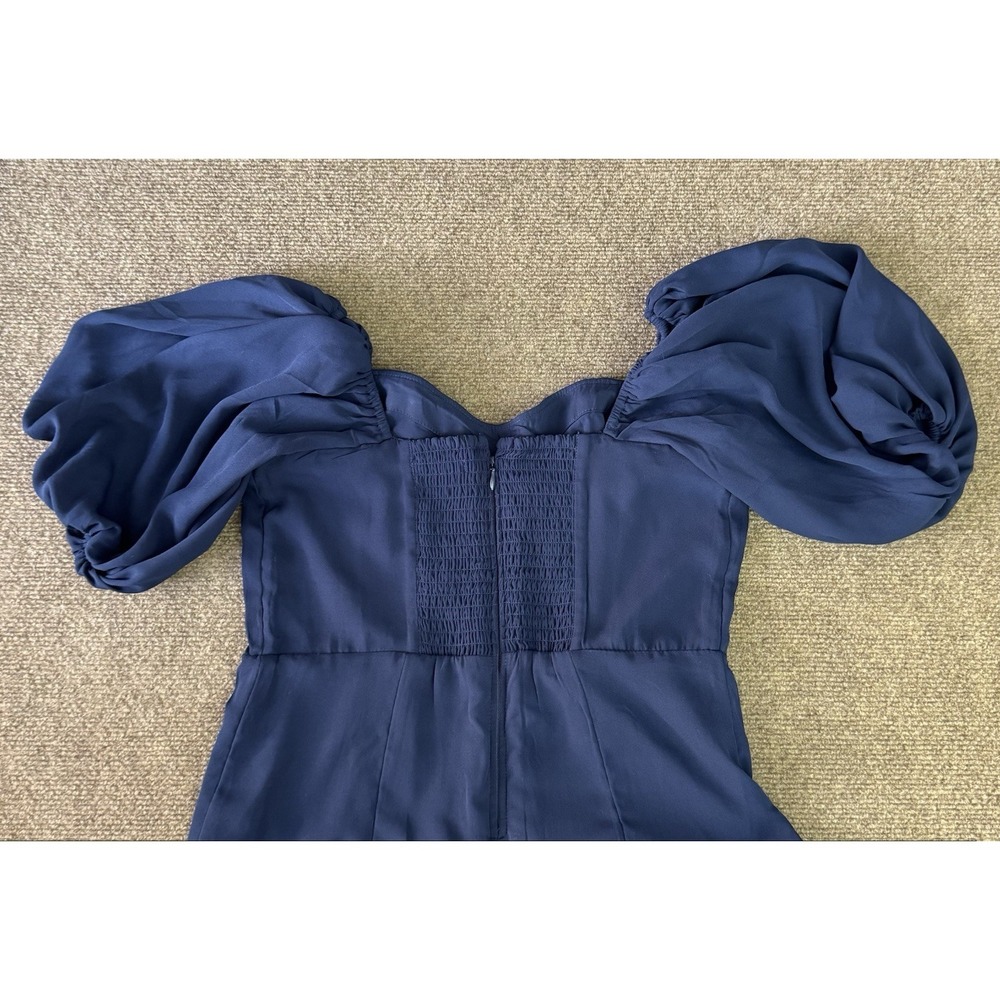 Abercrombie & Fitch Camille Puff-Sleeve Midi Dress Navy Blue Women's Medium - Picture 5 of 15